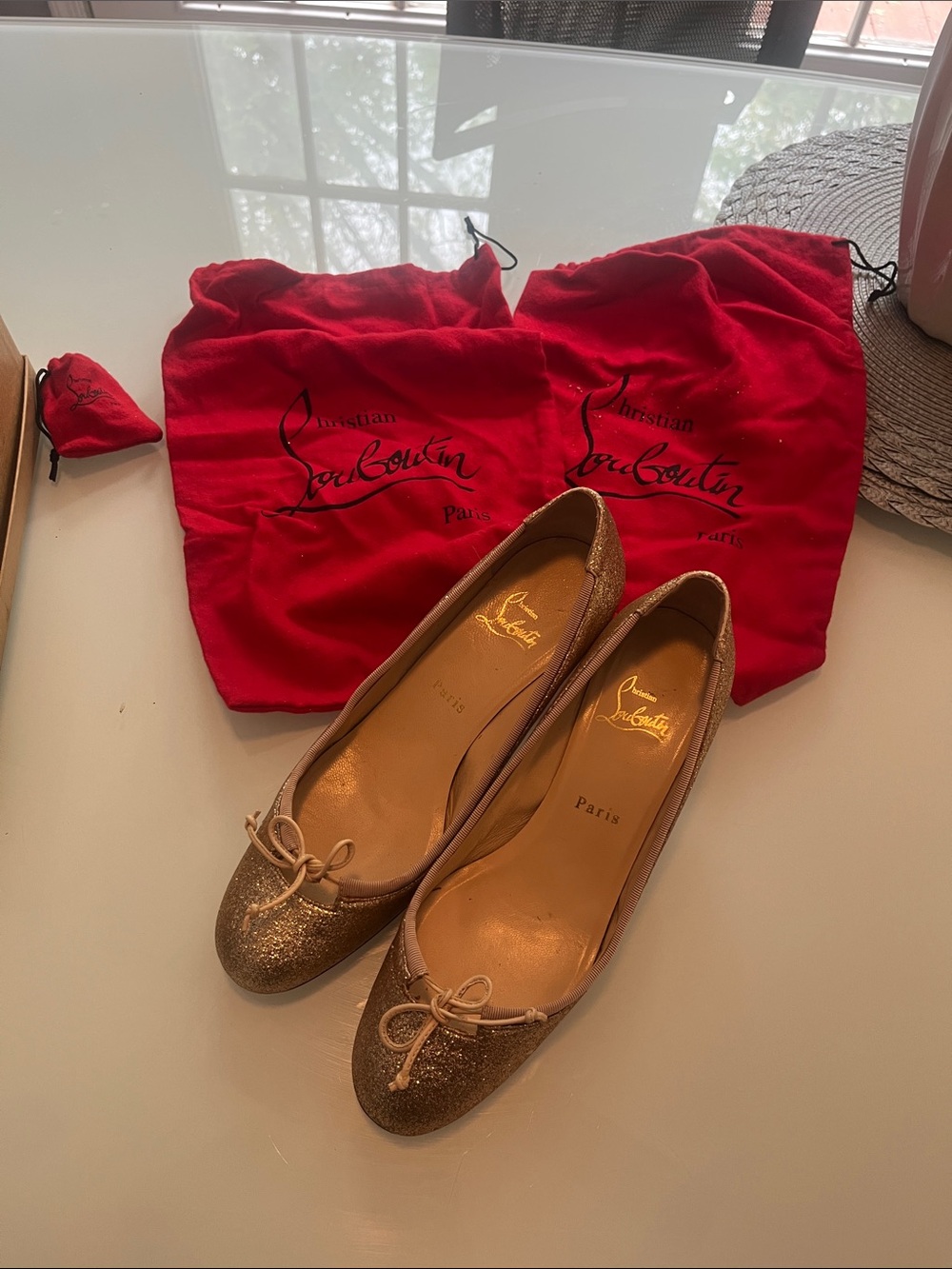 Christian Louboutin Gold Glitter Bow Heels